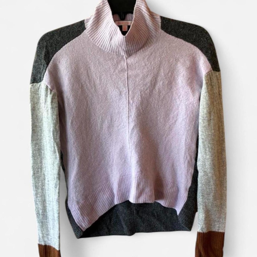 Lisa‎ Todd Anthropologie Color Block Lavender & Cream Sweater w/ mock neck Sz S